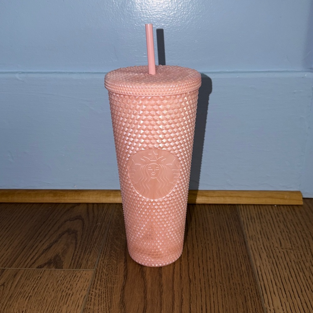 NWT Starbucks Pink Pearl Studded Tumbler with Straw 24 oz